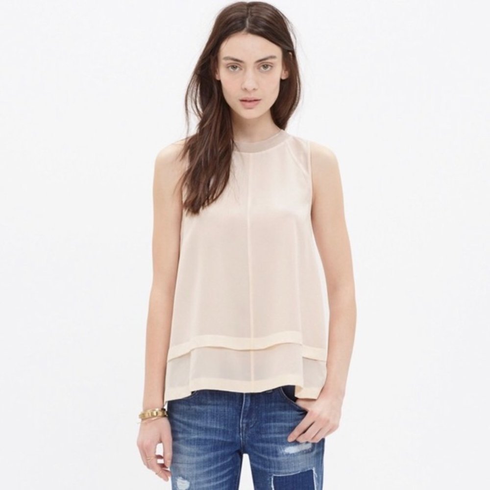 Madewell Silk Incline Tiered Tank Blouse Nude Peach Size Small